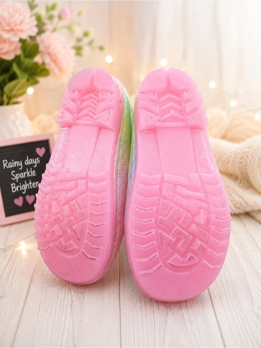 Primark Kids Rainbow Glitter Rain Boots - Pink Multicolor